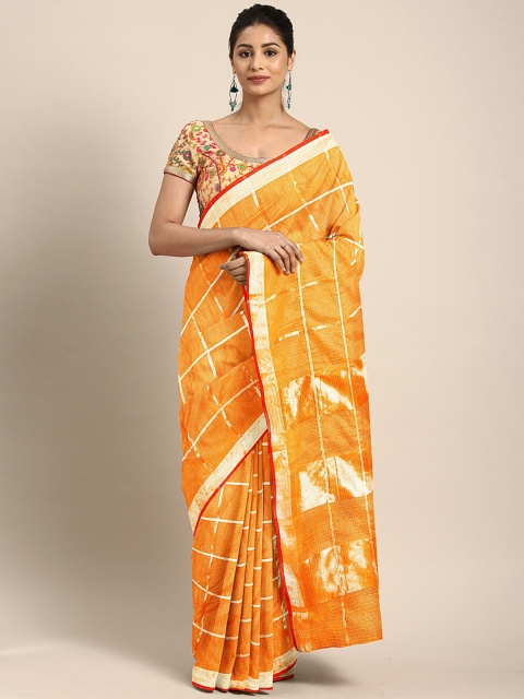 

KALINI Yellow & Gold-Coloured Checked Celebrity Saree