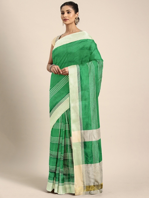

Mitera Green & Beige Striped Saree