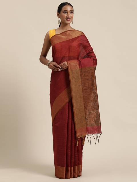 

Mitera Maroon Checked Silk Blend Saree