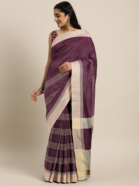 

KALINI Burgundy & Beige Striped Saree