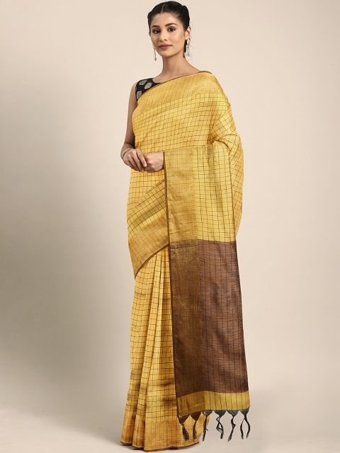

KALINI Mustard Yellow Checked Saree