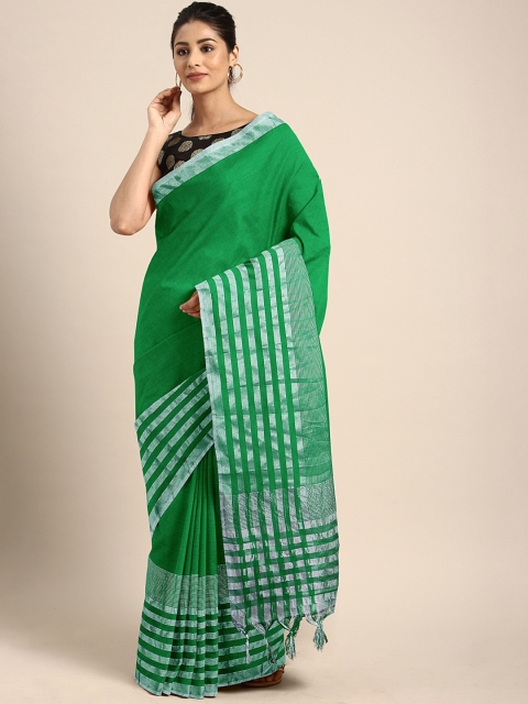 

KALINI Green Solid Pure Cotton Saree
