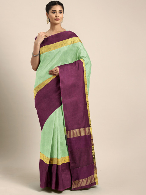 

Mitera Green Solid Silk Blend Saree