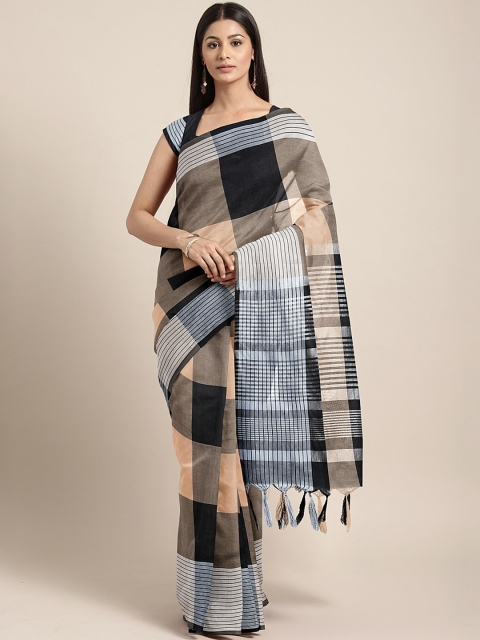 

Mitera Black & Cream-Coloured Checked Saree