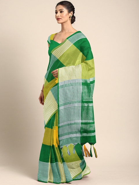 

KALINI Green & Yellow Checked Saree