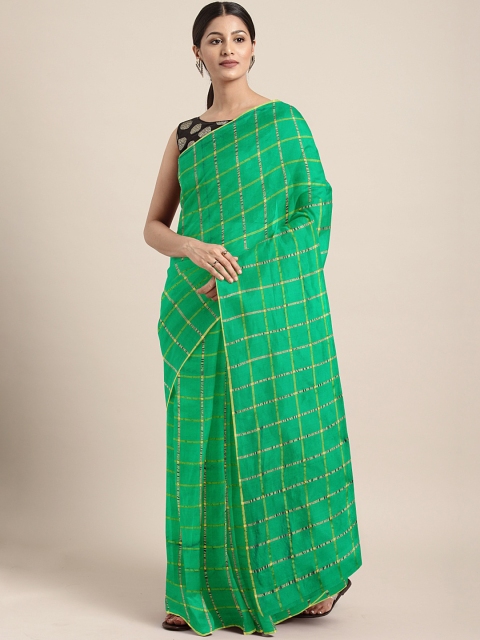 

Mitera Green & Golden Checked Saree