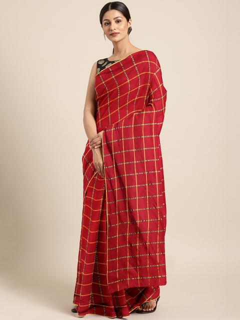 

KALINI Red & Golden Checked Saree