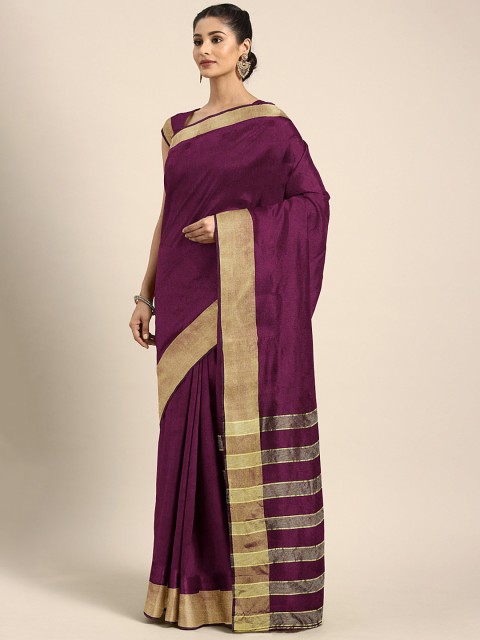 

KALINI Burgundy Solid Silk Blend Saree
