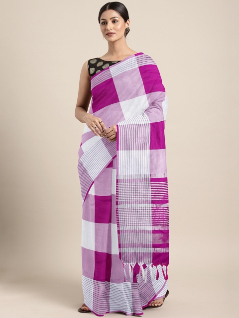 

KALINI Purple & White Cotton Blend Checked Saree