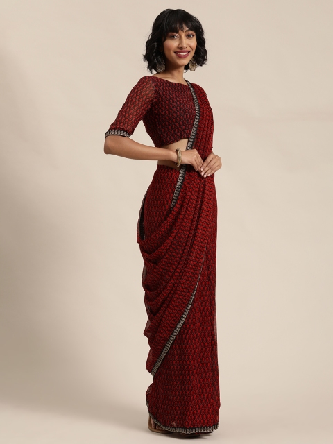 

Shaily Red & Black Poly Georgette Printed Saree