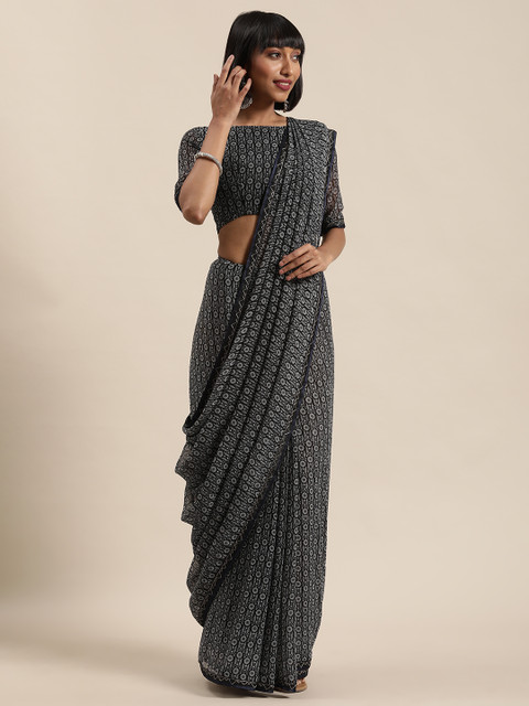 

Shaily Black & White Poly Georgette Printed Saree