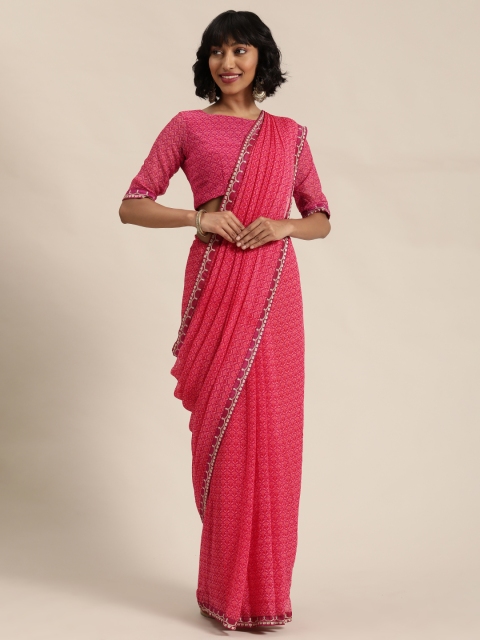 

Shaily Pink Printed Poly Georgette Saree