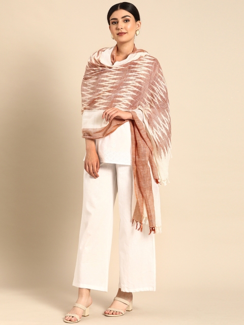 

Shaily Off-White & Brown Ikat Printed Dupatta