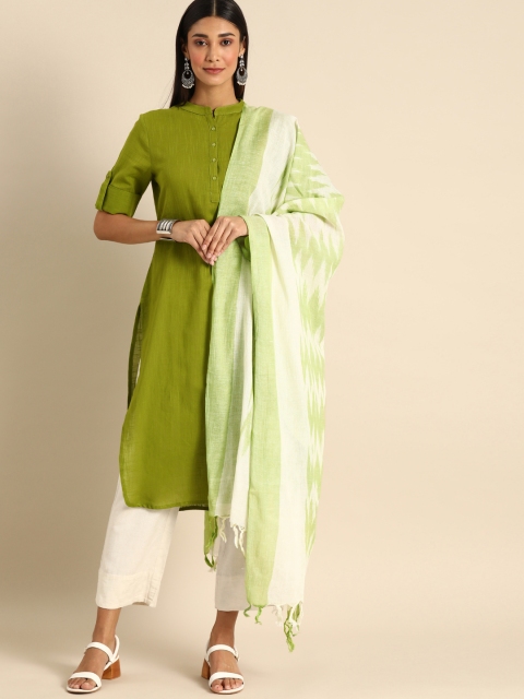 

Shaily White & Green Printed Dupatta