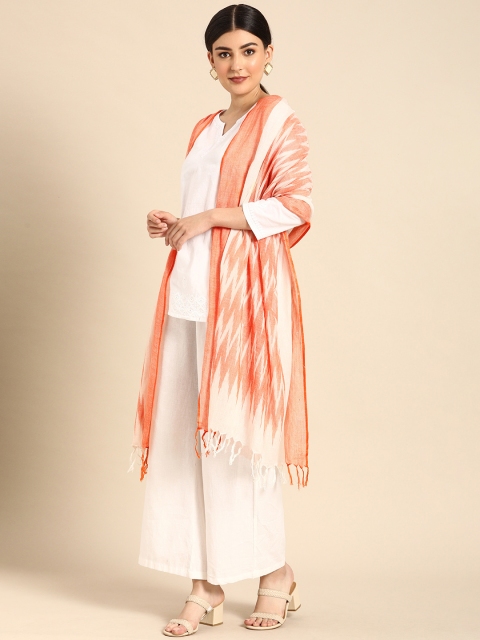 

Shaily White & Orange Printed Dupatta