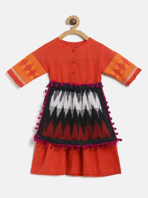 

Twisha Girls Red & Orange Solid Fit and Flare Dress with Printed Flare