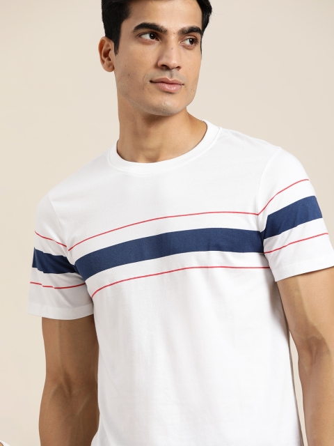 

INVICTUS Men White & Blue Pure Cotton Striped T-shirt