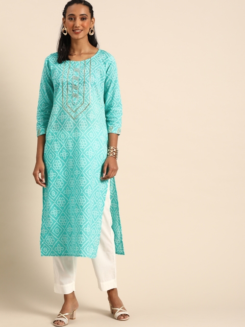 

Rajnandini Women Blue & White Bandhani Printed Kurta