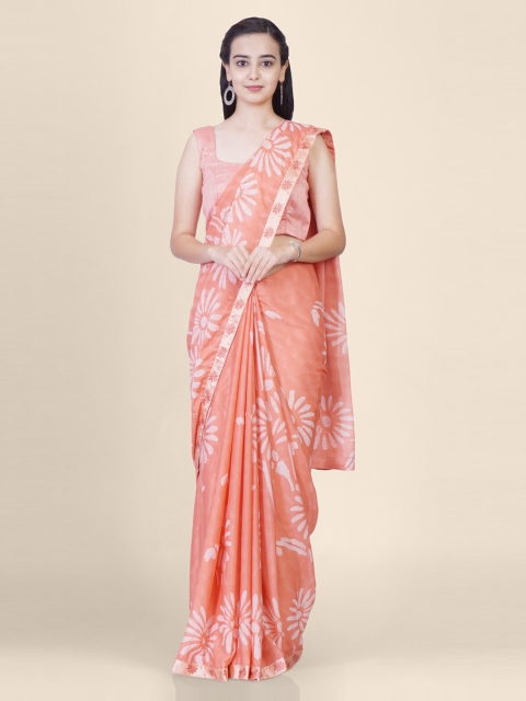 

Hastakala Peach-Coloured Pure Chiffon Printed Banarasi Saree