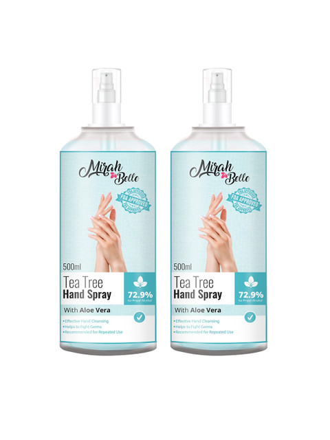 

Mirah Belle Unisex Pack Of 2 Tea Tree Aloe Vera Hand Spray Sanitizer 1 ltr, Blue