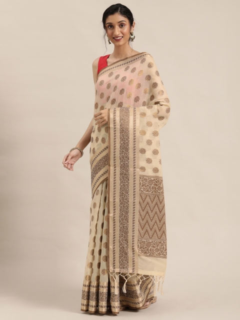 

Pisara Beige & Golden Silk Cotton Woven Design Banarasi Saree