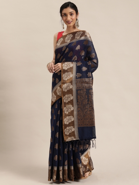 

Pisara Navy Blue & Golden Silk Cotton Woven Design Banarasi Saree