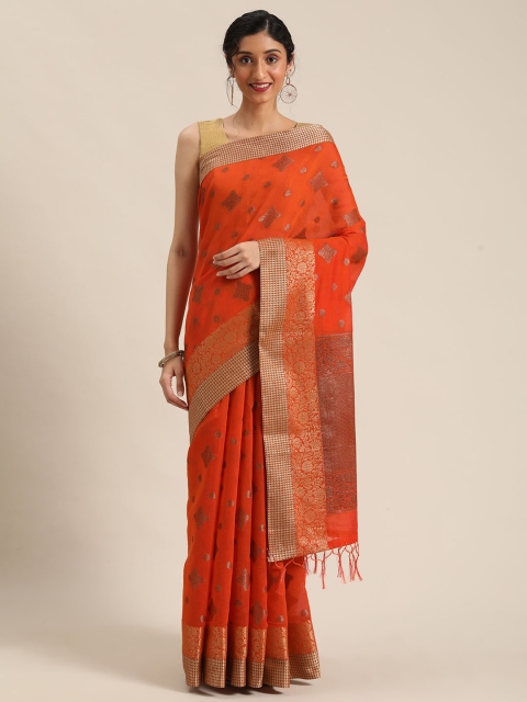 

Pisara Orange & Golden Silk Cotton Woven Design Banarasi Saree