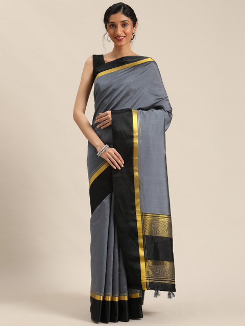 

Pisara Grey & Gold-Toned Solid Saree
