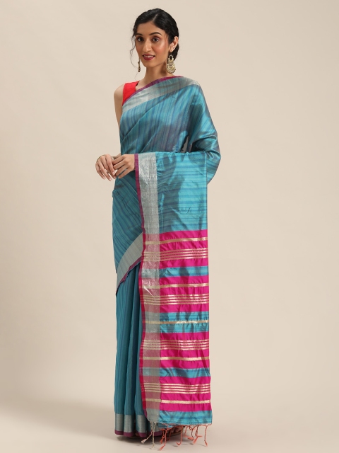 

Pisara Blue & Pink Striped Chanderi Saree