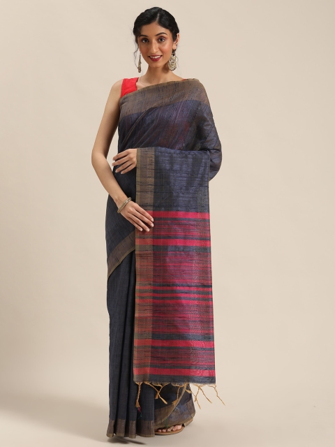 

Pisara Navy Blue & Pink Striped Saree