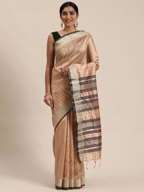 

Pisara Beige & Golden Silk Cotton Striped Chanderi Saree