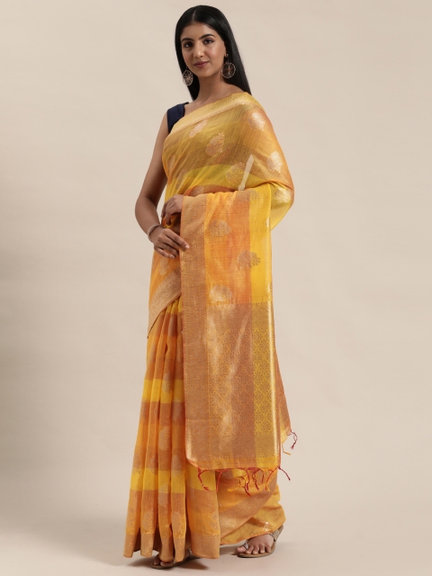 

Pisara Mustard Yellow Silk Cotton Woven Design Chanderi Saree