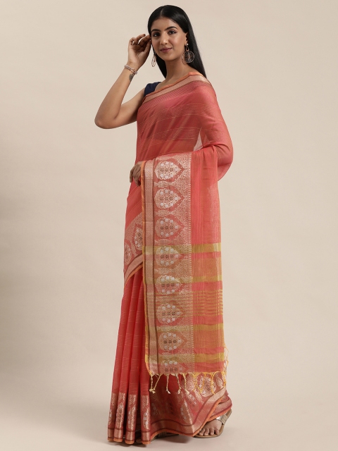 

Pisara Peach-Coloured & Yellow Silk Cotton Woven Design Kanjeevaram Saree