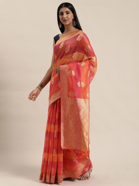 

Pisara Peach-Coloured & Pink Silk Cotton Woven Design Chanderi Saree