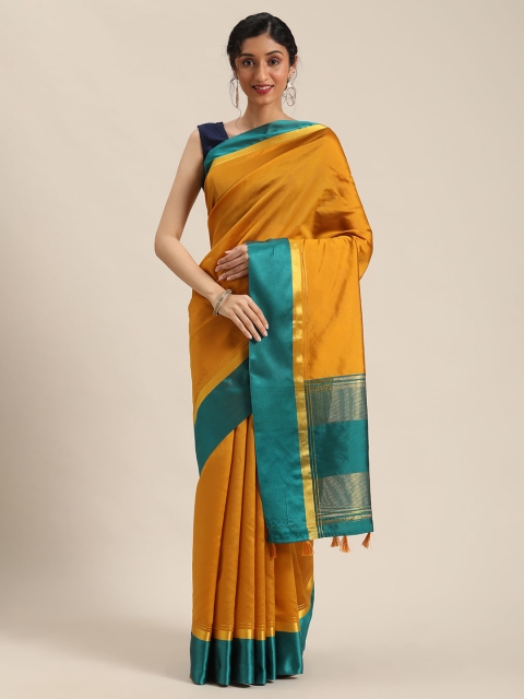 

Pisara Mustard Yellow & Teal Green Solid Saree