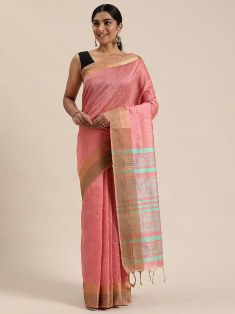 

Pisara Peach-Coloured & Golden Silk Cotton Solid Saree