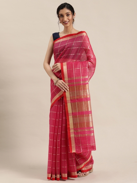 

Pisara Pink & Golden Checked Saree