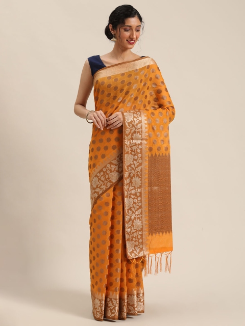 

Pisara Mustard & Gold-Toned Woven Design Banarasi Saree