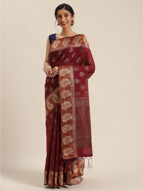 

Pisara Maroon & Silver Ethnic Woven Design Banarasi Saree