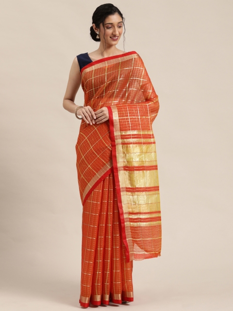 

Pisara Orange & Golden Checked Saree