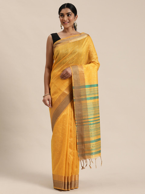 

Pisara Mustard Yellow & Golden Silk Cotton Woven Design Saree