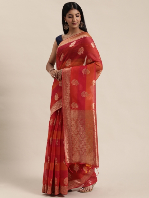 

Pisara Red Silk Cotton Woven Design Chanderi Saree