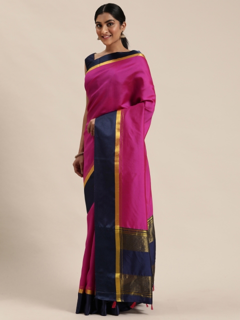 

Pisara Pink Solid Satin Saree