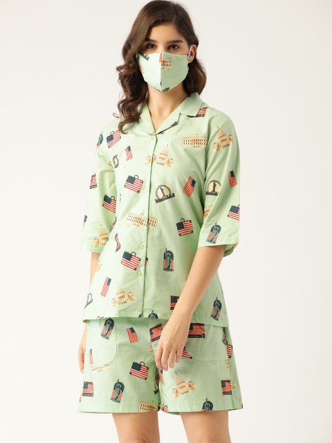 

Rapra The Label Women Green & Red Printed Cotton Night suit