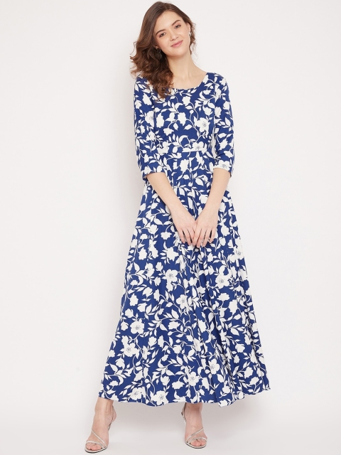 

PANIT Women Blue Screen Printed Maxi Dress