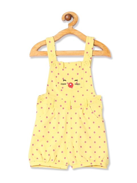 

Donuts Girls Yellow & Pink Polka Dot Printed Dungarees