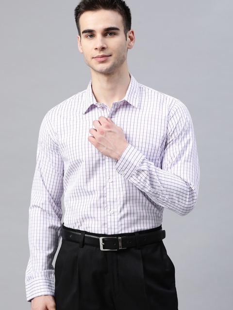 

DENNISON Men White & Purple Regular Fit Checked Formal Shirt