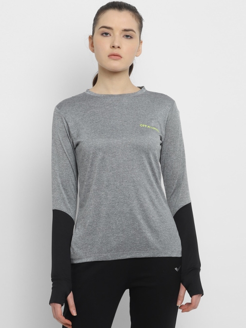 

OFF LIMITS Women Grey Melange Colourblocked Round Neck T-shirt