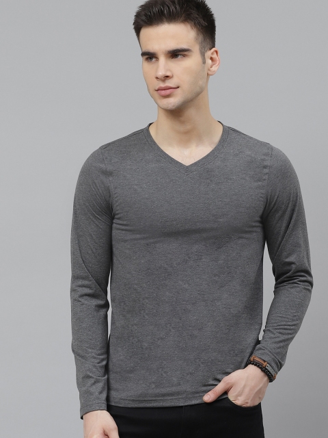 

The Roadster Lifestyle Co Men Charcoal Grey Solid V-Neck T-shirt