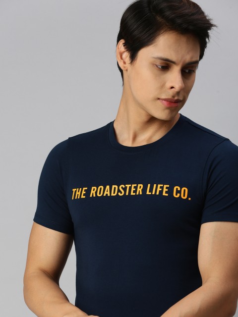 

The Roadster Lifestyle Co Men Navy Blue Brand Logo Printed Slim Fit T-shirt